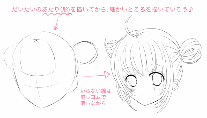 可愛いお団子ヘアの描き方 初心者向けのイラスト講座 デコ